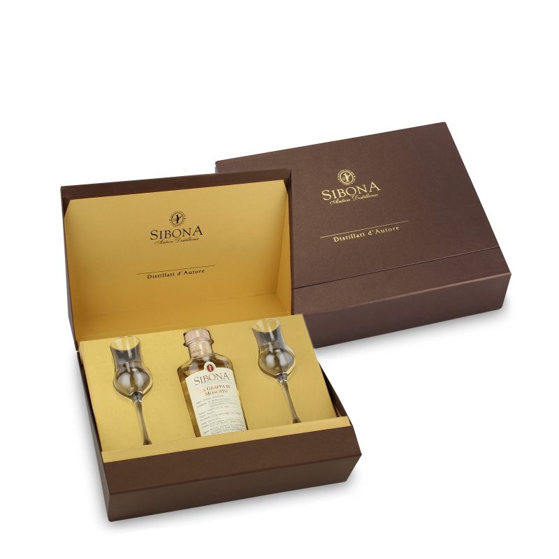 Grappa Sibona Moscato 50cl + bicchieri